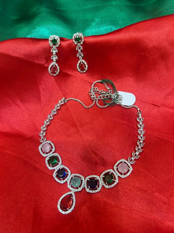 Silver-Tone_Multicolor_Stone_Necklace_And_Earrings_Set_for_Women