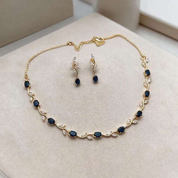Gold_Tone_Blue_Stone_Necklace_And_Earrings_Set_for_Women