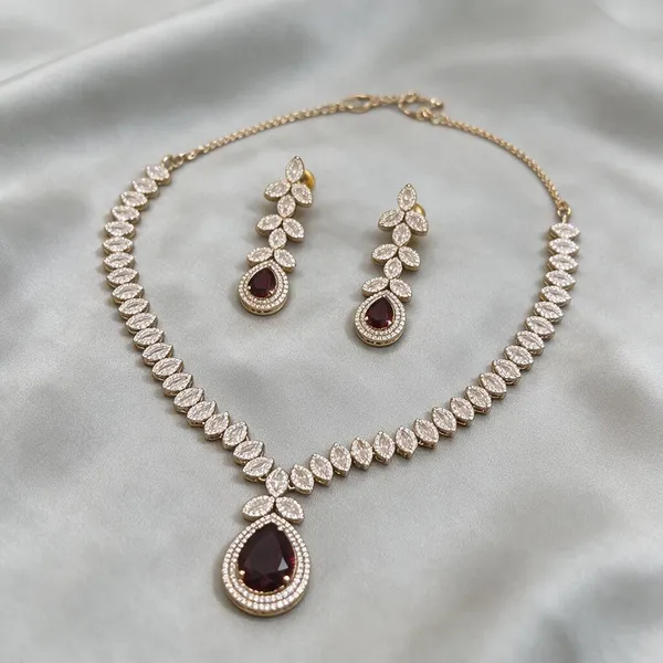 Gold_Tone_Stone_Necklace_And_Earrings_Set_for_Women