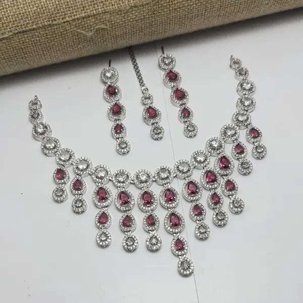 Silver_Tone_Pink_Stone_Necklace_Set_for_Women