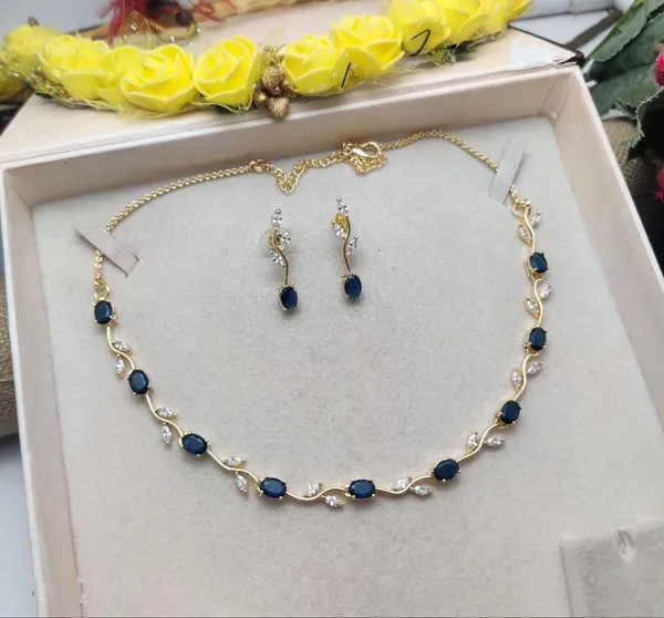 Gold_Tone_Blue_Stone_Necklace_And_Earrings_Set_for_Women