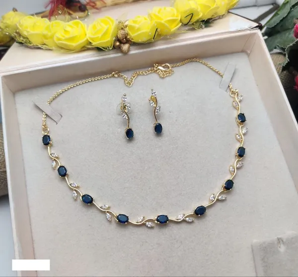 Gold_Tone_Blue_Stone_Necklace_And_Earrings_Set_for_Women