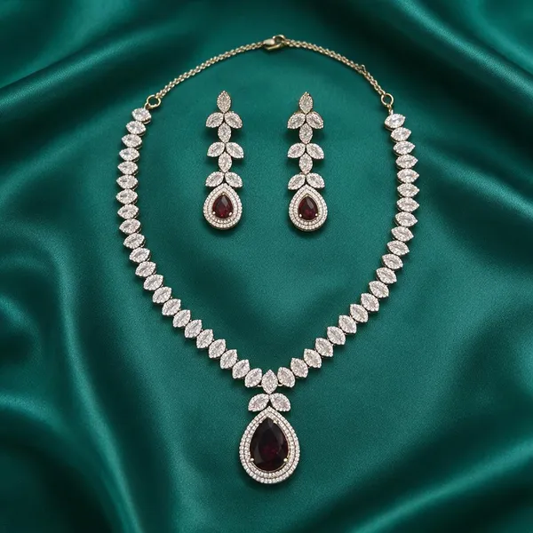 Silver_Tone_Crystal_Teardrop_Necklace_And_Earrings_Set_for_Women