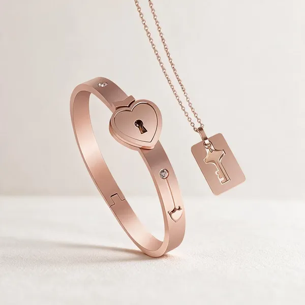 Rose_Gold_Heart_Lock_Bracelet_And_Key_Pendant_Set_for_Women