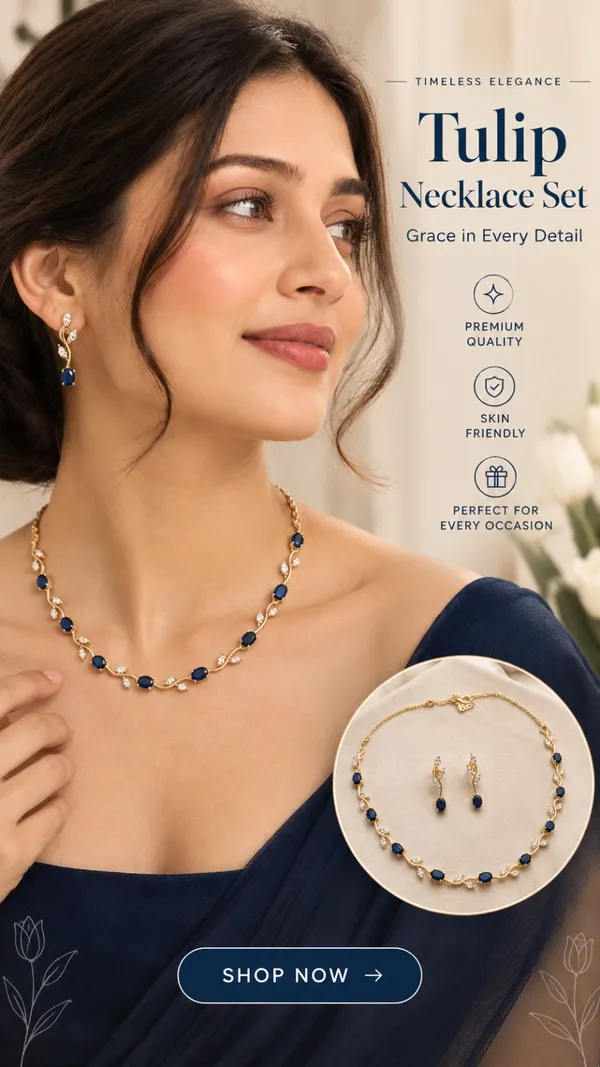 Gold_Tone_Blue_Stone_Tulip_Necklace_And_Earrings_Set_for_Women