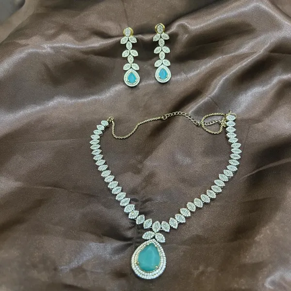 Silver_Tone_Aqua_Stone_Necklace_And_Earrings_Set_for_Women