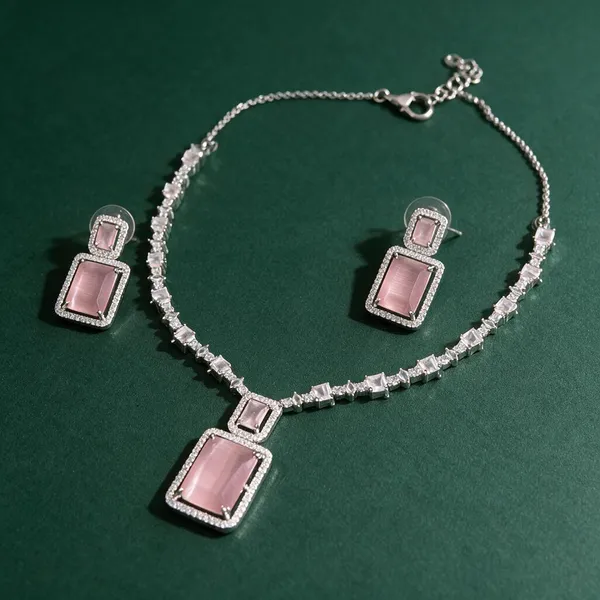 Pink_Stone_Silver-Tone_Necklace_And_Earrings_Set_for_Women