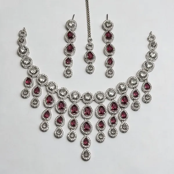 Silver_Tone_Pink_Stone_Necklace_Set_for_Women
