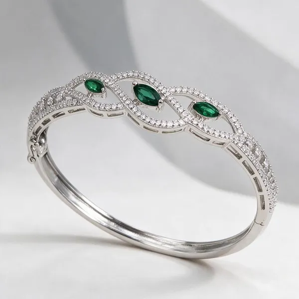 Silver-Tone_Green_Stone_Embellished_Bangle_Bracelet_for_Women