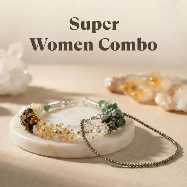Multiagate_Super-Women_Combo:_Pyrite_Anklet_&_Dhan_Yog_Bracelet_(_Chips_)|_Gift_For_Her_|_Crystal_Anklet_(Pack_of_2)
