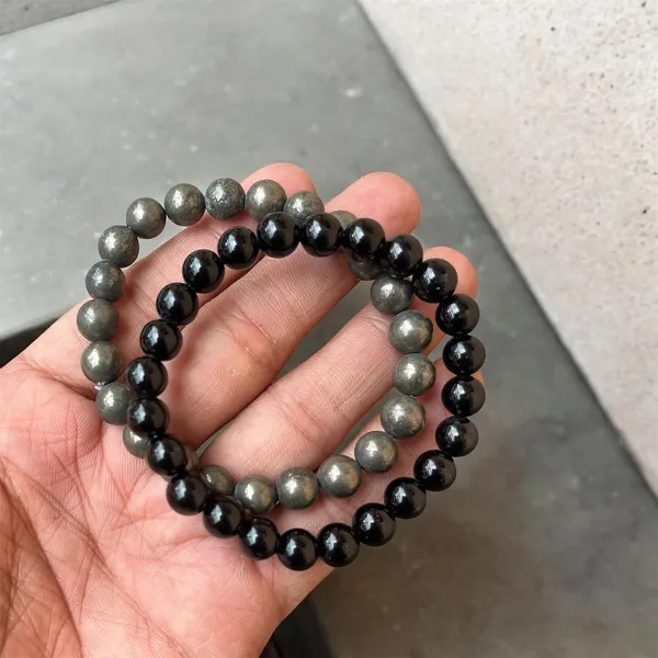 Pyrite_And_Black_Obsidian_Bracelet_Set