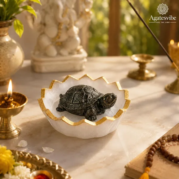 Pyrite_Tortoise_Figurine_With_Selenite_Plate