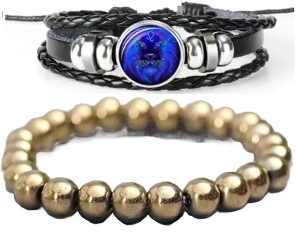 Multiagate_Pyrite,_Leather_Bracelet_Set_(Pack_of_2)