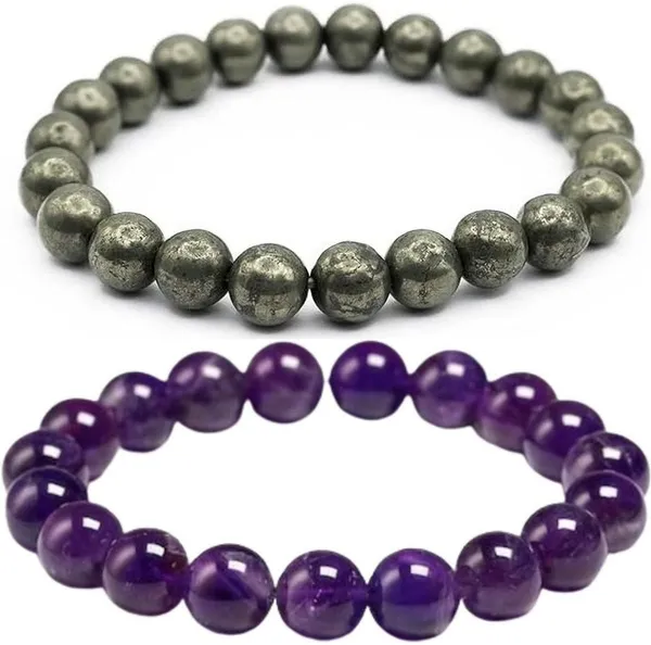 Multiagate_Pyrite,_Amethyst_Bracelet_Set_(Pack_of_2)