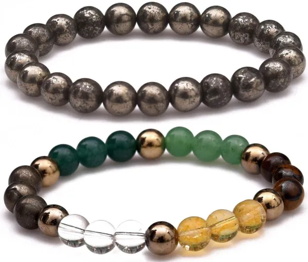 Multiagate_Pyrite,_Green_Aventurine,_Crystal,_Tiger's_Eye,_Citrine_Bracelet_Set_(Pack_of_2)