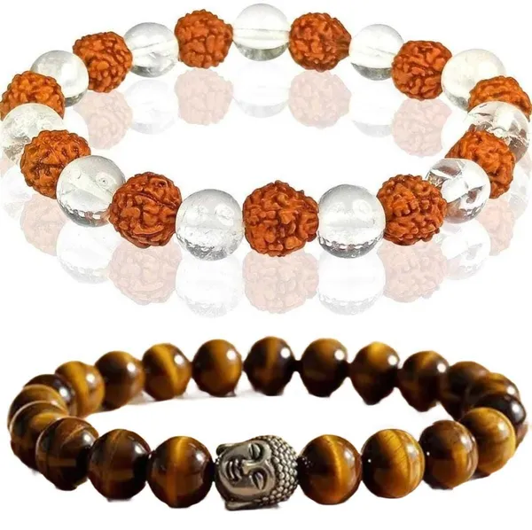 Multiagate_Tiger's_Eye,_Rudraksha,_Clear_Quartz_Bracelet_Set_(Pack_of_2)