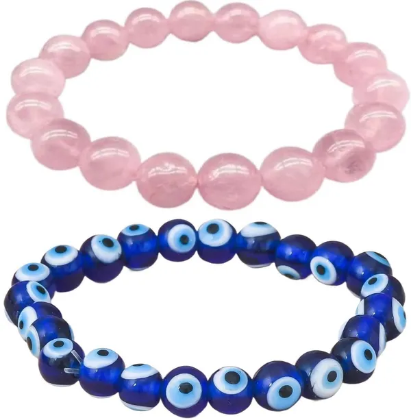 Multiagate_Rose_Quartz,_Evil_Eye_Bracelet_Set_(Pack_of_2)