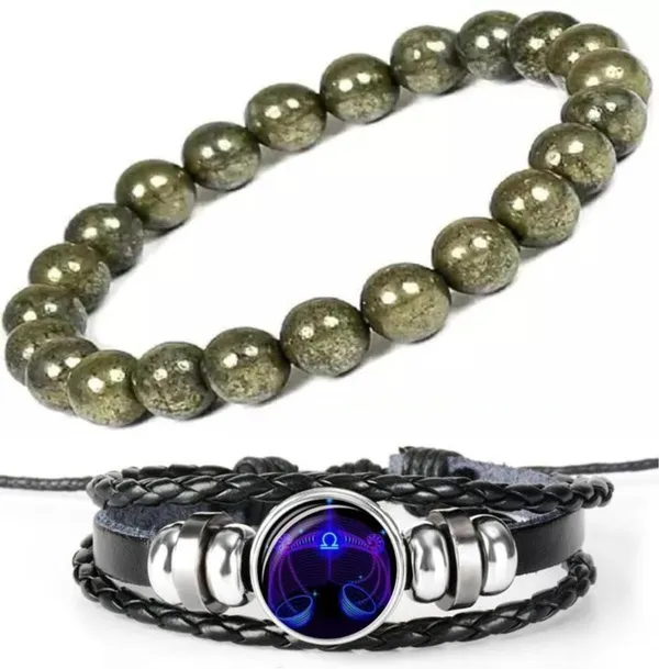 Multiagate_Pyrite,_Leather_Bracelet_Set_(Pack_of_2)