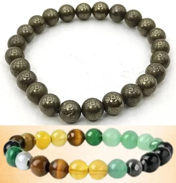 Multiagate_Pyrite,_Green_Aventurine,_Tiger's_Eye,_Citrine,_Clear_Quartz_Bracelet_Set_(Pack_of_2)
