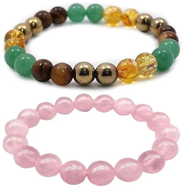 Multiagate_Rose_Quartz,_Green_Aventurine,_Golden_Pyrite,_Crystal,_Tiger's_Eye,_Citrine_Bracelet_Set_(Pack_of_2)
