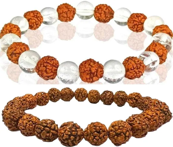 Multiagate_Rudraksha,_Clear_Quartz_Bracelet_Set_(Pack_of_2)
