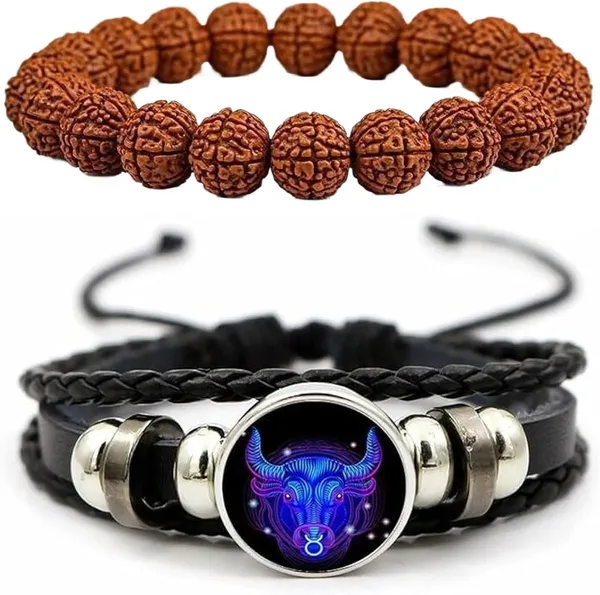 Multiagate_Rudraksha,_Leather_Bracelet_Set_(Pack_of_2)