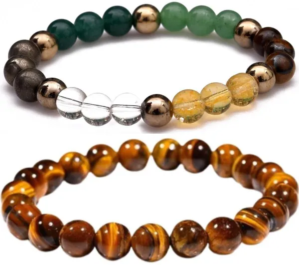 Multiagate_Pyrite,_Green_Aventurine,_Crystal,_Tiger's_Eye,_Citrine_Bracelet_Set_(Pack_of_2)