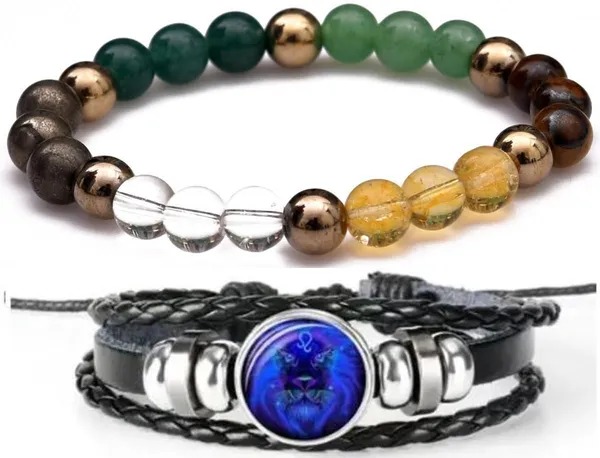 Multiagate_Pyrite,_Green_Aventurine,_Crystal,_Tiger's_Eye,_Citrine,_Leather_Bracelet_Set_(Pack_of_2)