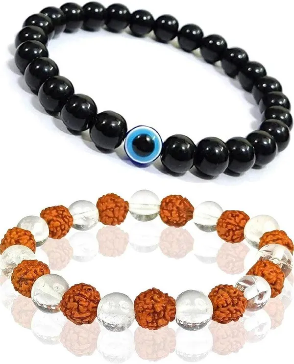 Multiagate_Rudraksha,_Evil_Eye,_Clear_Quartz_Bracelet_Set_(Pack_of_2)