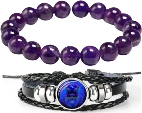Multiagate_Amethyst,_Leather_Bracelet_Set_(Pack_of_2)