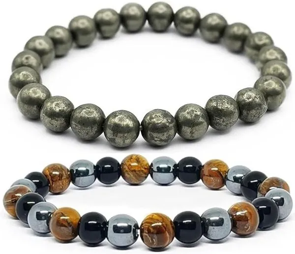 Multiagate_Pyrite,_Crystal,_Tiger's_Eye,_Black_Obsidian_Bracelet_Set_(Pack_of_2)
