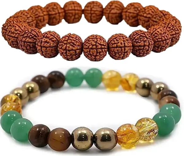 Multiagate_Pyrite,_Green_Aventurine,_Citrine_+_Golden,_Golden_Pyrite,_Crystal,_Tiger's_Eye,_Rudraksha_Bracelet_Set_(Pack_of_2)