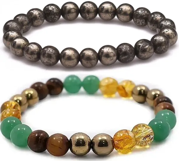 Multiagate_Pyrite,_Green_Aventurine,_Citrine_+_Golden,_Crystal,_Golden_Pyrite,_Tiger's_Eye_Bracelet_Set_(Pack_of_2)