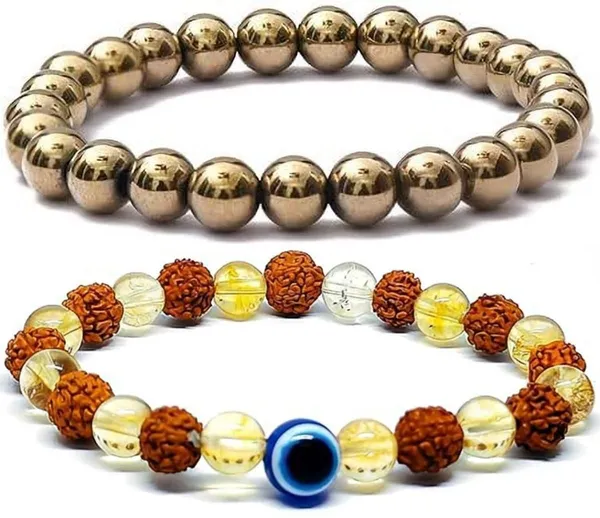 Multiagate_Golden_Pyrite,_Crystal,_Rudraksha,_Citrine,_Evil_Eye_Bracelet_Set_(Pack_of_2)