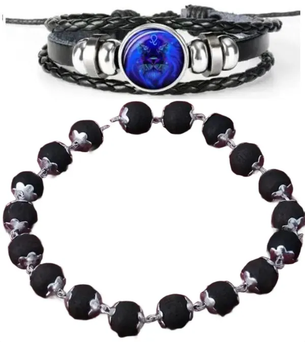 Multiagate_Wood,_Leather_Bracelet_Set_(Pack_of_2)