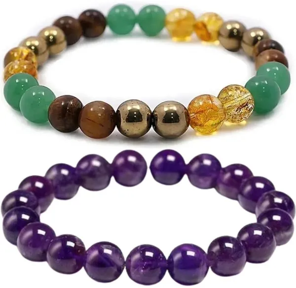 Multiagate_Pyrite,_Green_Aventurine,_Amethyst,_Citrine_+_Golden,_Tiger's_Eye_Bracelet_Set_(Pack_of_2)