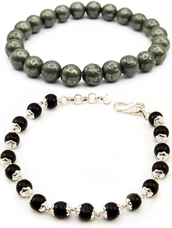 Multiagate_Pyrite,_Wood,_Alloy_Bracelet_Set_(Pack_of_2)