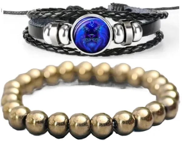 Multiagate_Pyrite,_Leather_Bracelet_Set_(Pack_of_2)