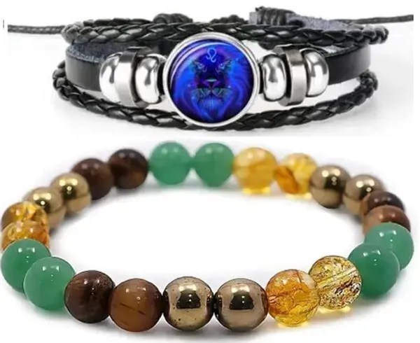 Multiagate_Pyrite,_Green_Aventurine,_Citrine_+_Golden,_Golden_Pyrite,_Crystal,_Tiger's_Eye,_Leather_Bracelet_Set_(Pack_of_2)