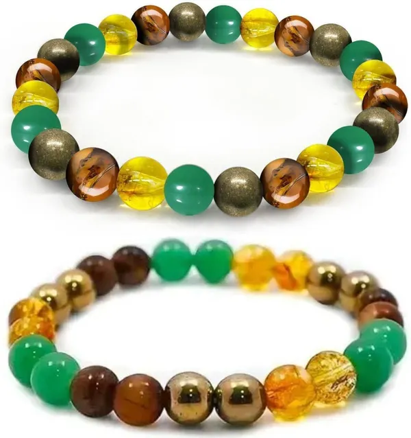 Multiagate_Pyrite,_Green_Aventurine,_Tiger's_Eye,_Citrine_Bracelet_Set_(Pack_of_2)