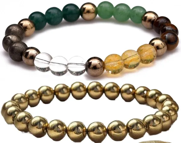 Multiagate_Pyrite,_Green_Aventurine,_Crystal,_Tiger's_Eye,_Citrine_Bracelet_Set_(Pack_of_2)