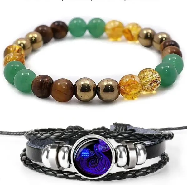 Multiagate_Pyrite,_Green_Aventurine,_Golden_Pyrite,_Tiger's_Eye,_Citrine,_Leather_Bracelet_Set_(Pack_of_2)