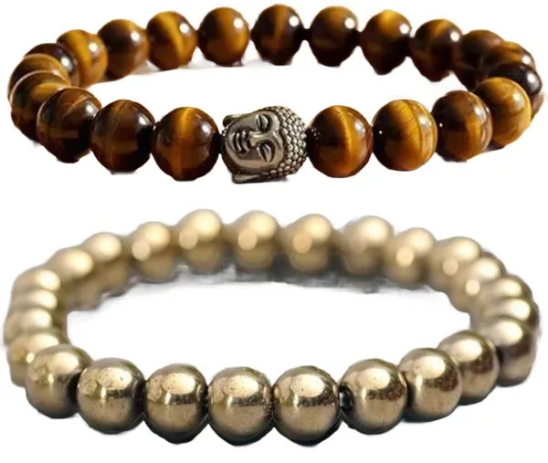 Multiagate_Pyrite,_Tiger's_Eye_Bracelet_Set_(Pack_of_2)