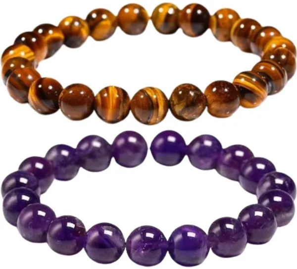 Multiagate_Amethyst,_Tiger's_Eye_Bracelet_Set_(Pack_of_2)