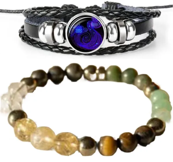 Multiagate_Pyrite,_Stone,_Green_Aventurine,_Amethyst,_Crystal,_Tiger's_Eye,_Citrine,_Leather,_Green_Jade_Bracelet_Set_(Pack_of_2)