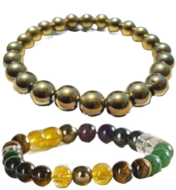 Multiagate_Pyrite,_Hematite,_Green_Aventurine,_Amethyst,_Golden_Pyrite,_Tiger's_Eye,_Citrine_Bracelet_Set_(Pack_of_2)