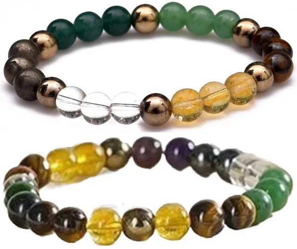 Multiagate_Pyrite,_Hematite,_Green_Aventurine,_Amethyst,_Crystal,_Tiger's_Eye,_Citrine_Bracelet_Set_(Pack_of_2)