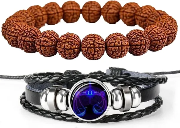 Multiagate_Rudraksha,_Leather_Bracelet_Set_(Pack_of_2)