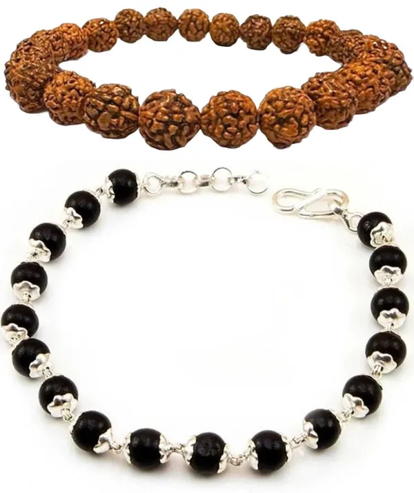Multiagate_Wood,_Rudraksha,_Alloy_Bracelet_Set_(Pack_of_2)
