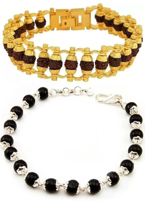 Multiagate_Wood,_Rudraksha,_Alloy_Bracelet_Set_(Pack_of_2)